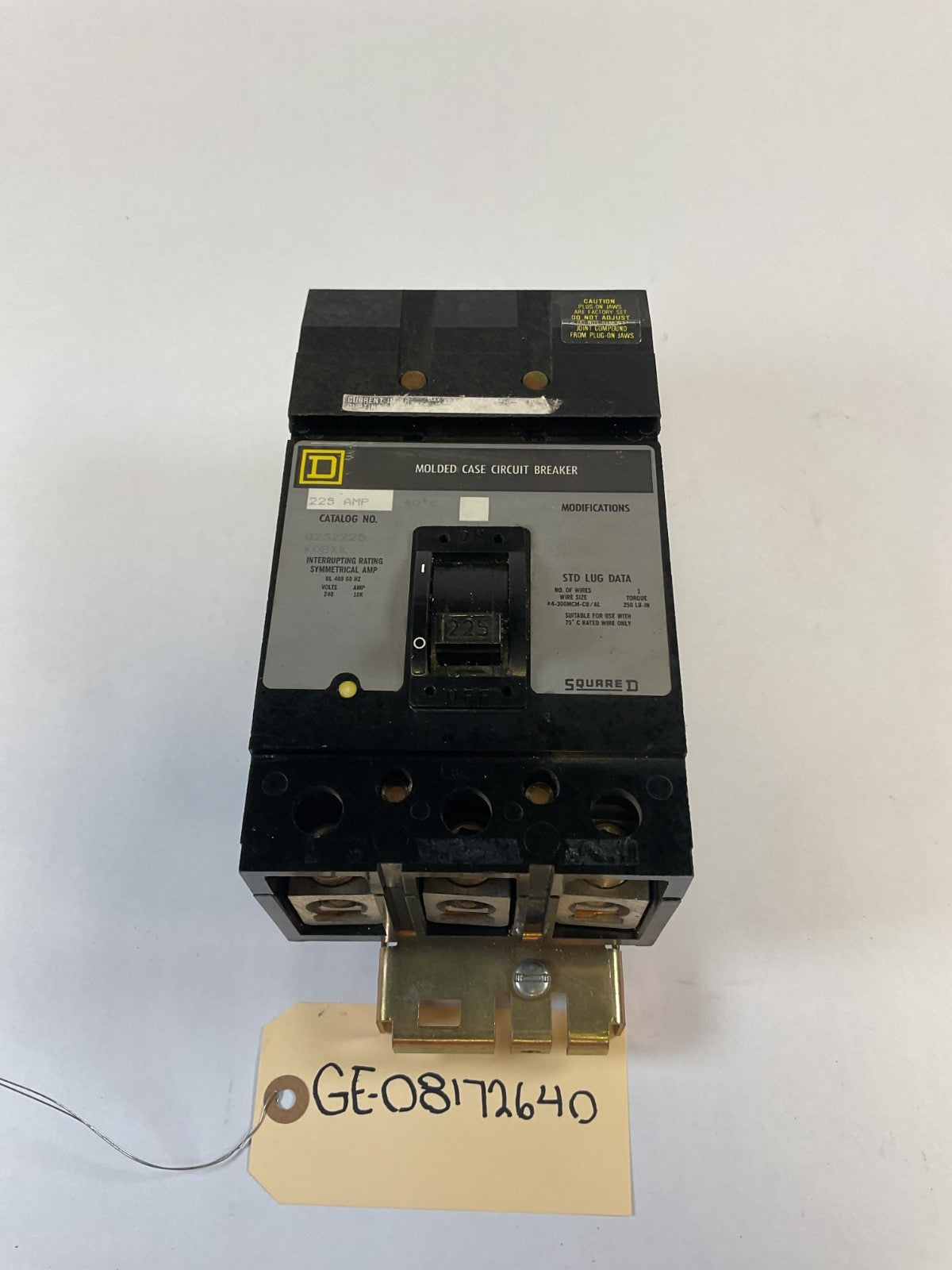 Square D - Q232225 - 225A, 600V, 3 Pole, 3Ph Breaker