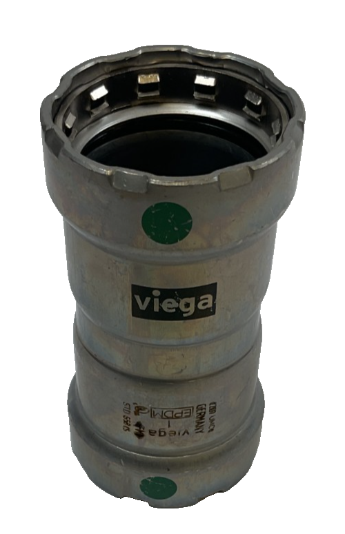 Viega MegaPress Fitting - 25010: 1" P x P Coupling with Stop Carbon Steel