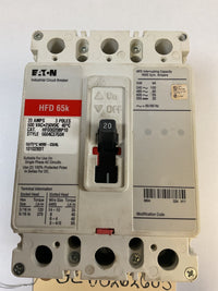 Eaton Cutler Hammer - HFD3020BP10 - 20A, 600V, 3 Pole, 3Ph, 65k Breaker