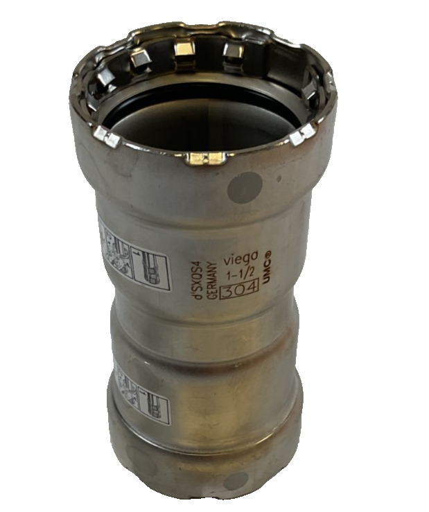 Viega MegaPress Stainless Fitting - 95300: 1-1/2" 304 Stainless Coupling w/ Stop