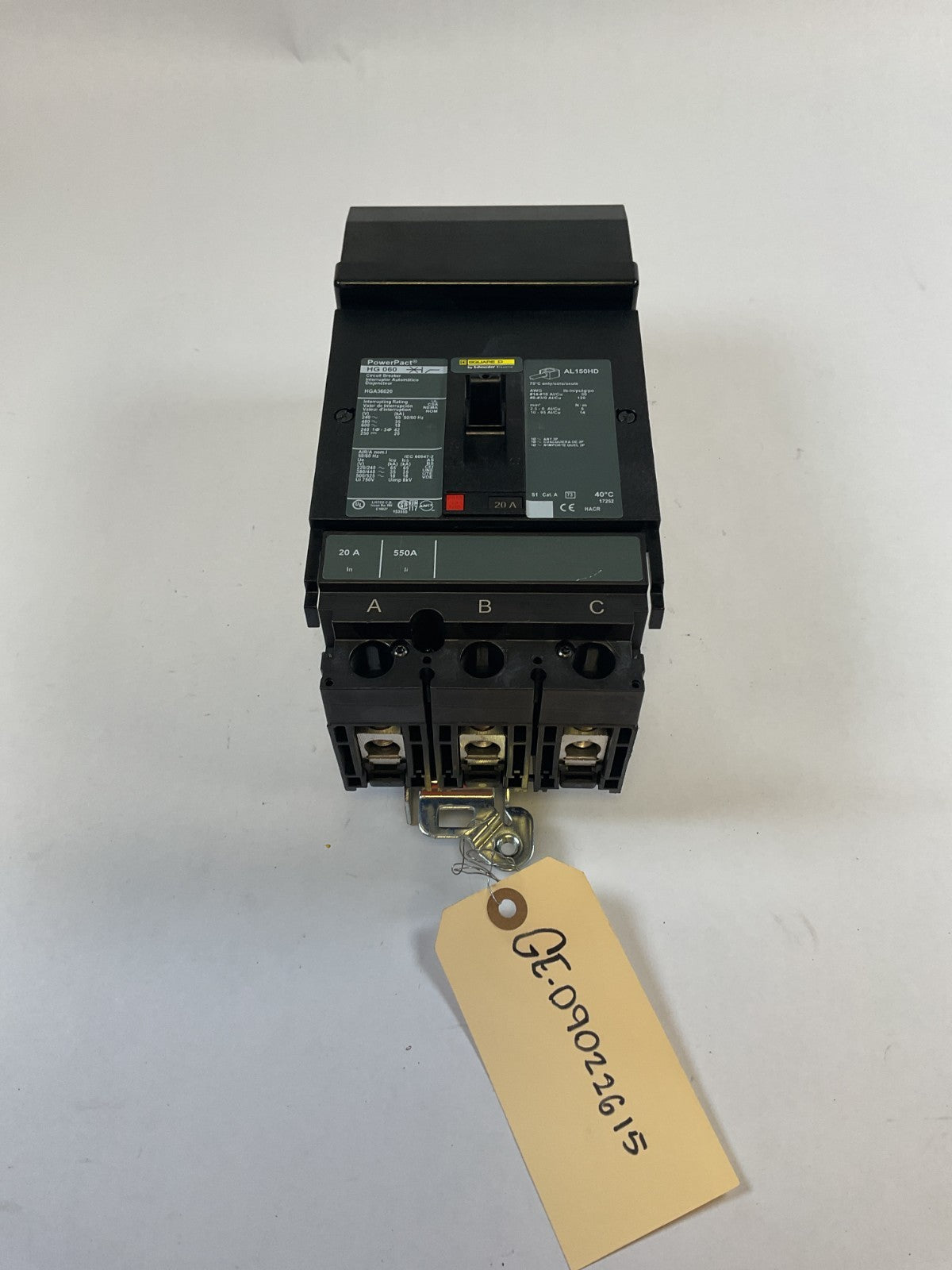 Square D PowerPacT - HGA36020 - 20A, 600V, 3 Pole, 3Ph Breaker